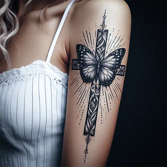 Cross with a butterfly or bird tattoo 2