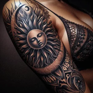 Sun And moon Tribal tattoo design for women10